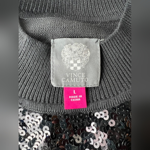 NWT Vince Camuto Knit, Belted, Sequin Embelished Neckline Dress Knit Black - Picture 4 of 4